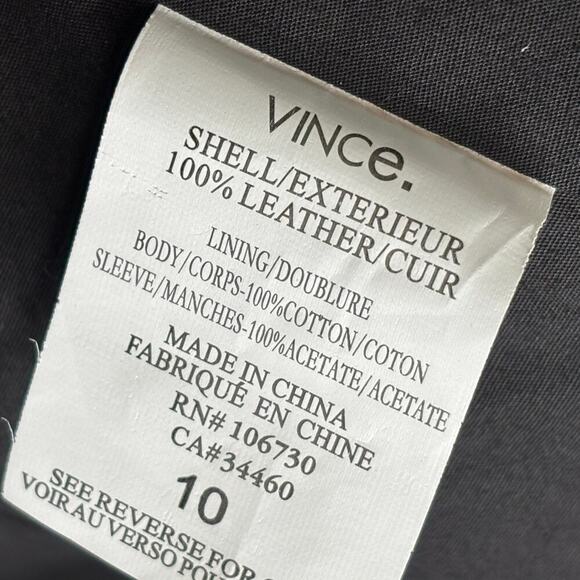 Vince. Women's Black 100% Leather Shawl Collar Tuxedo Open Front Jacket Size 10 - Picture 7 of 12